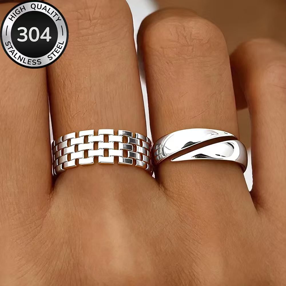 2pcs High-Quality Stainless Steel Stackable Open Ring Set